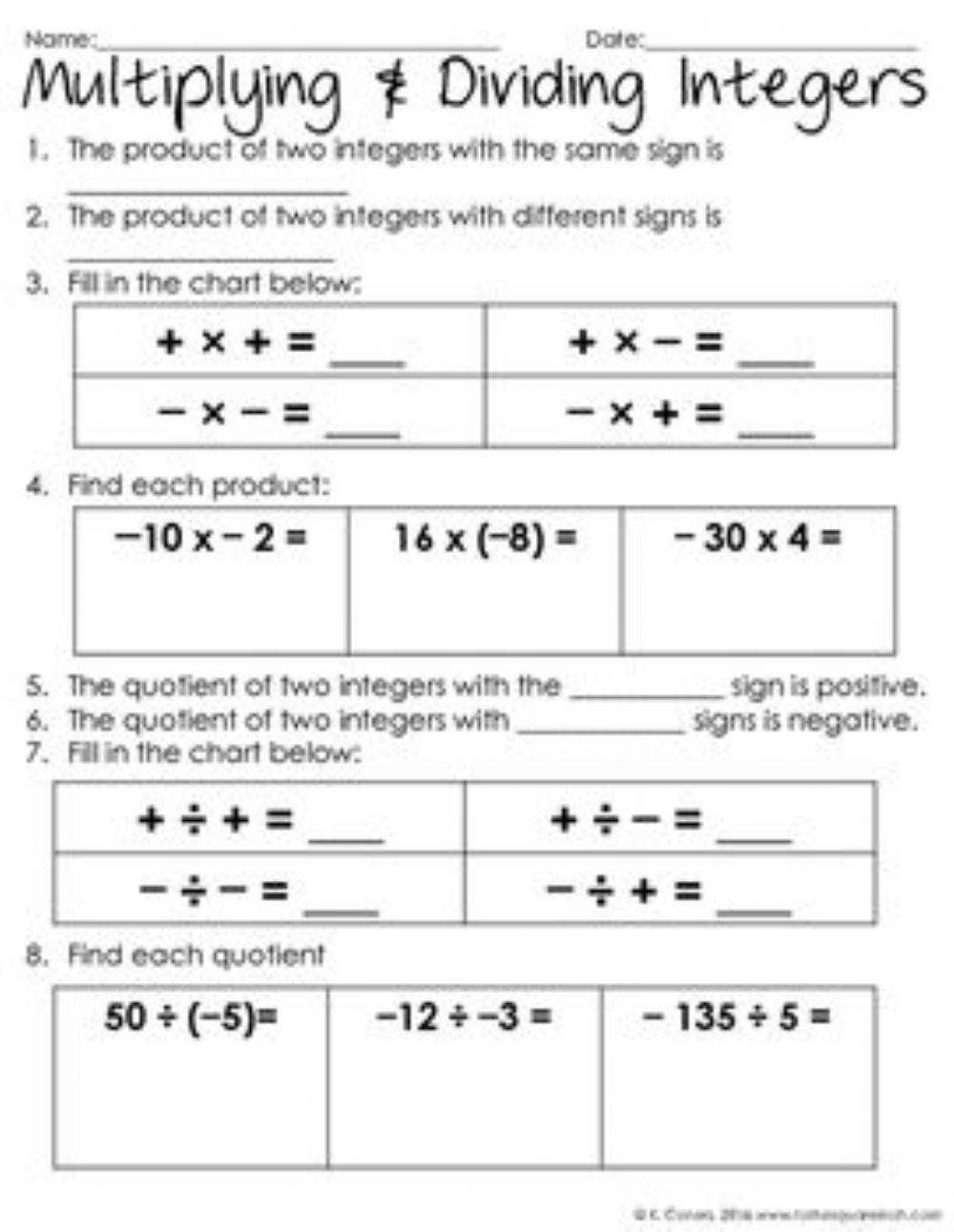 Mathematics 6 Multiplication and Division of Integers
