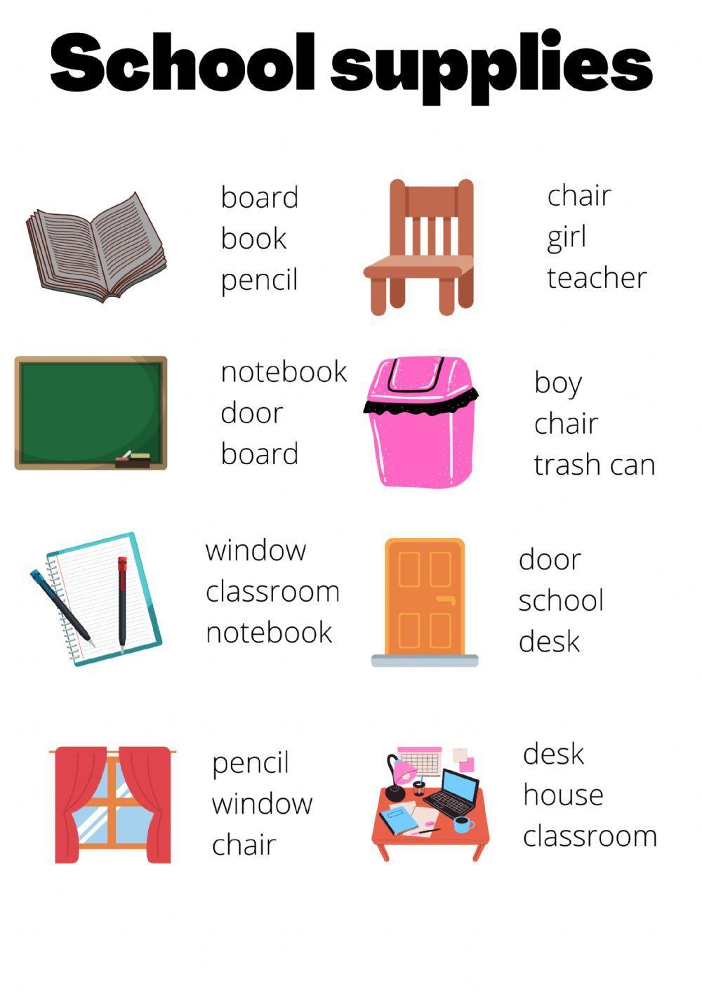 School supplies vocabulary