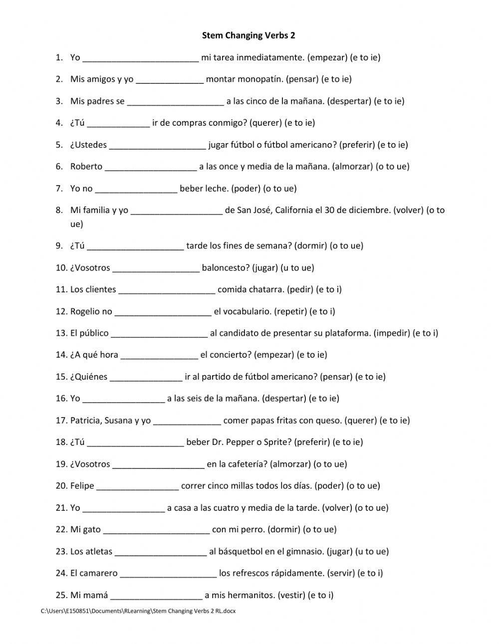 Stem-Changing Verbs 2 worksheet | Live Worksheets Stem-Changing Verbs 2 worksheet | Live Worksheets