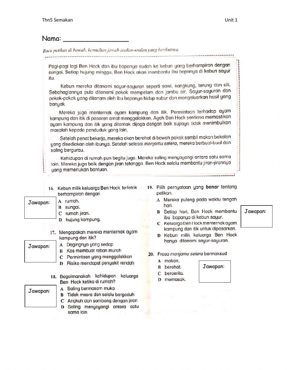 Thn 5 Unit 1 Pemahaman