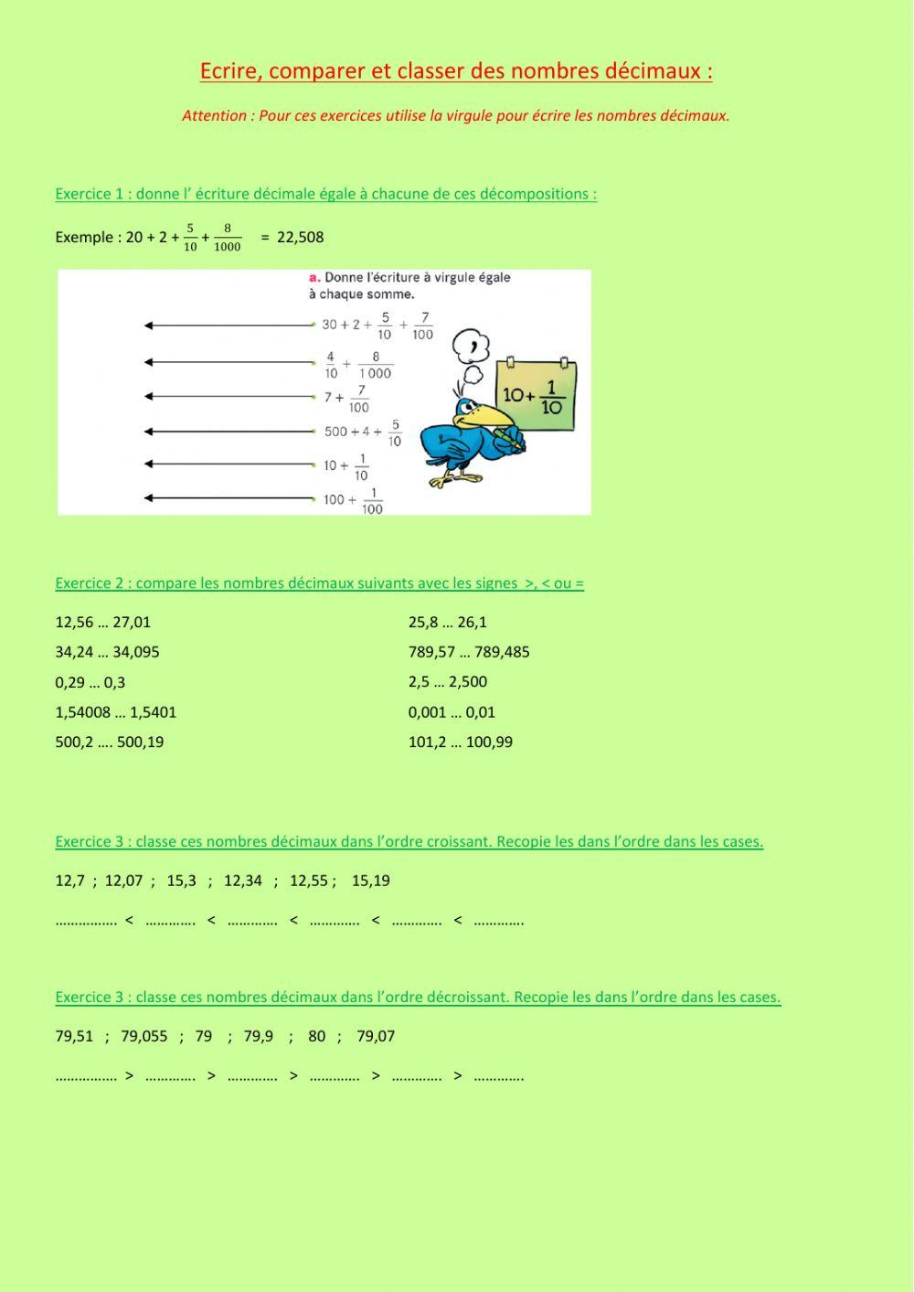 Comparer  et classer des nombres décimaux cm2