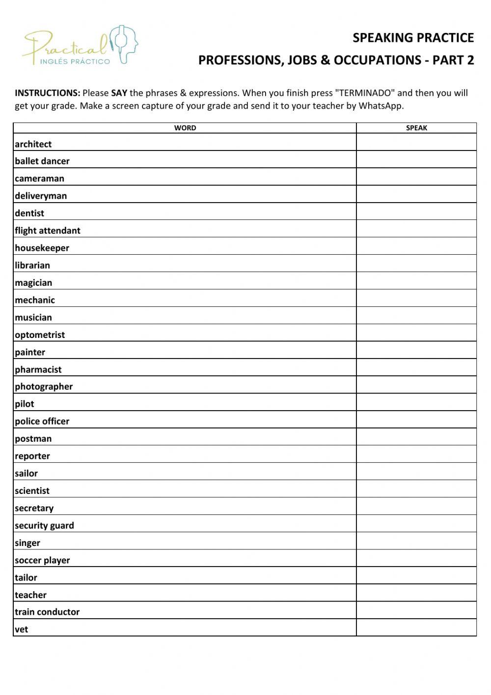 Speaking practice - professions, jobs & occupations - part 2