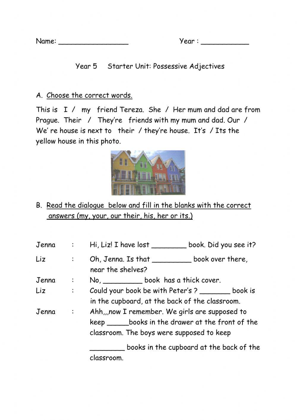 Year 5 Starter Unit: Possessives Adjectives