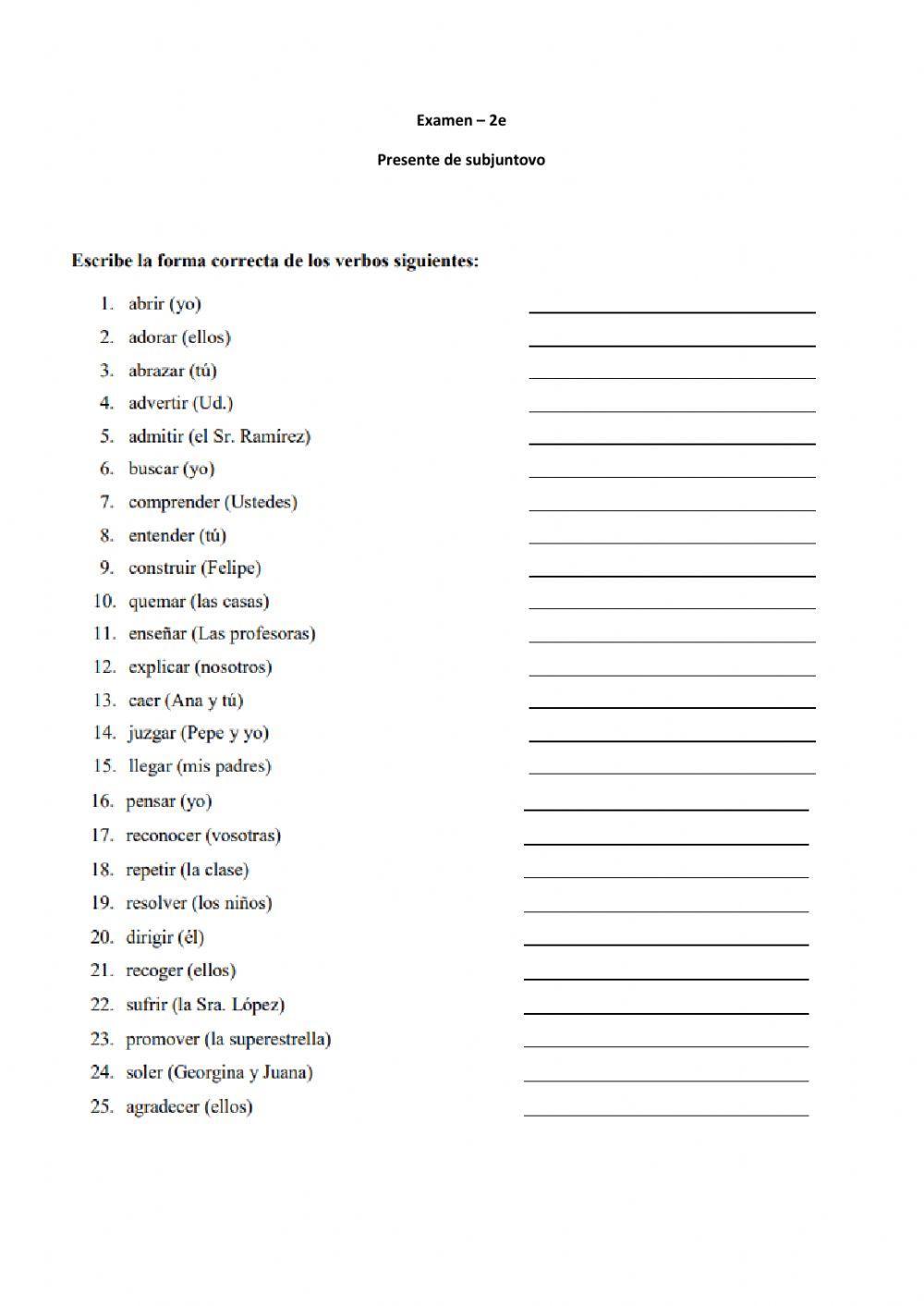 Test subjuntivo formas