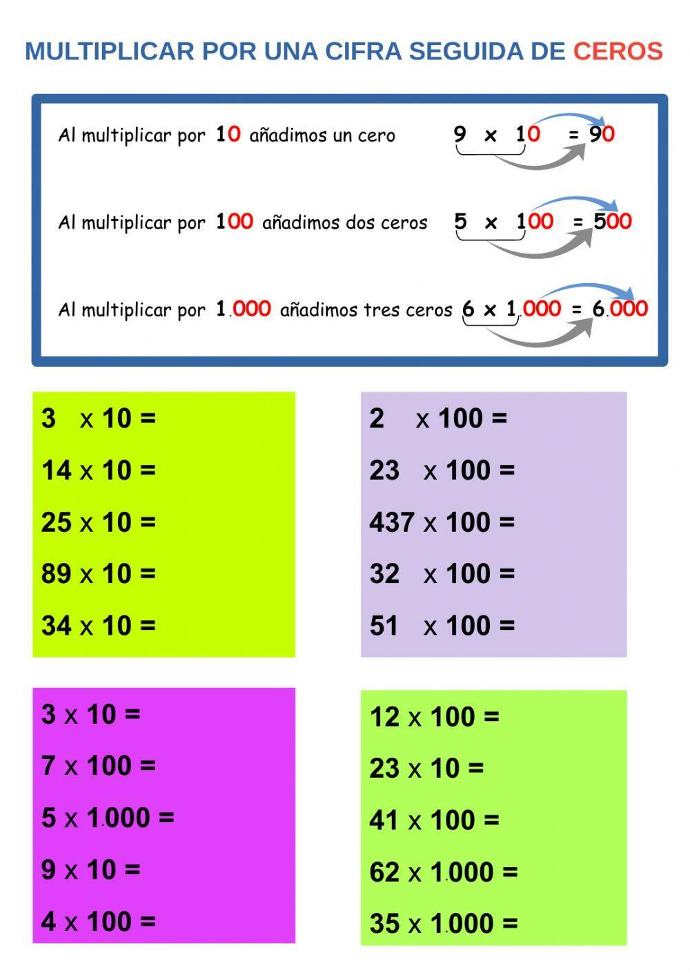 Multiplicación por una cifra seguida de ceros Multiplicación por una cifra seguida de ceros