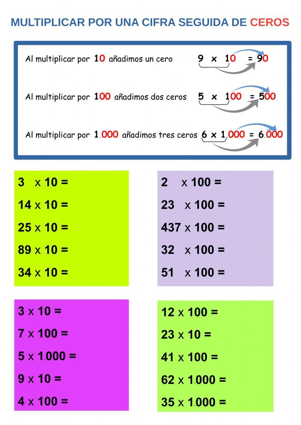 Multiplicación por una cifra seguida de ceros