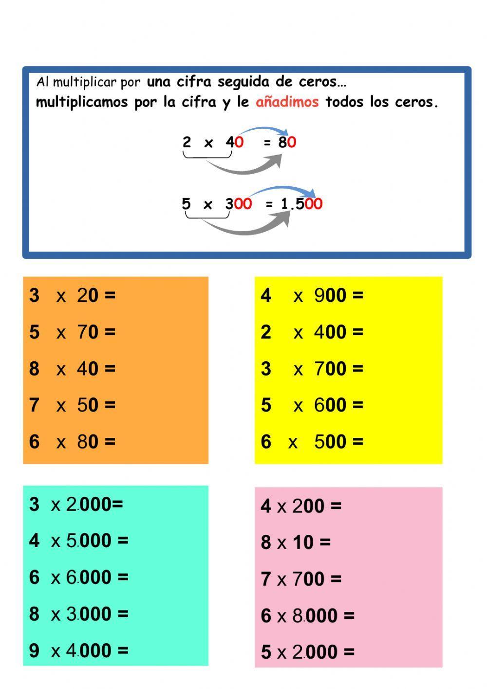 Multiplicación por una cifra seguida de ceros