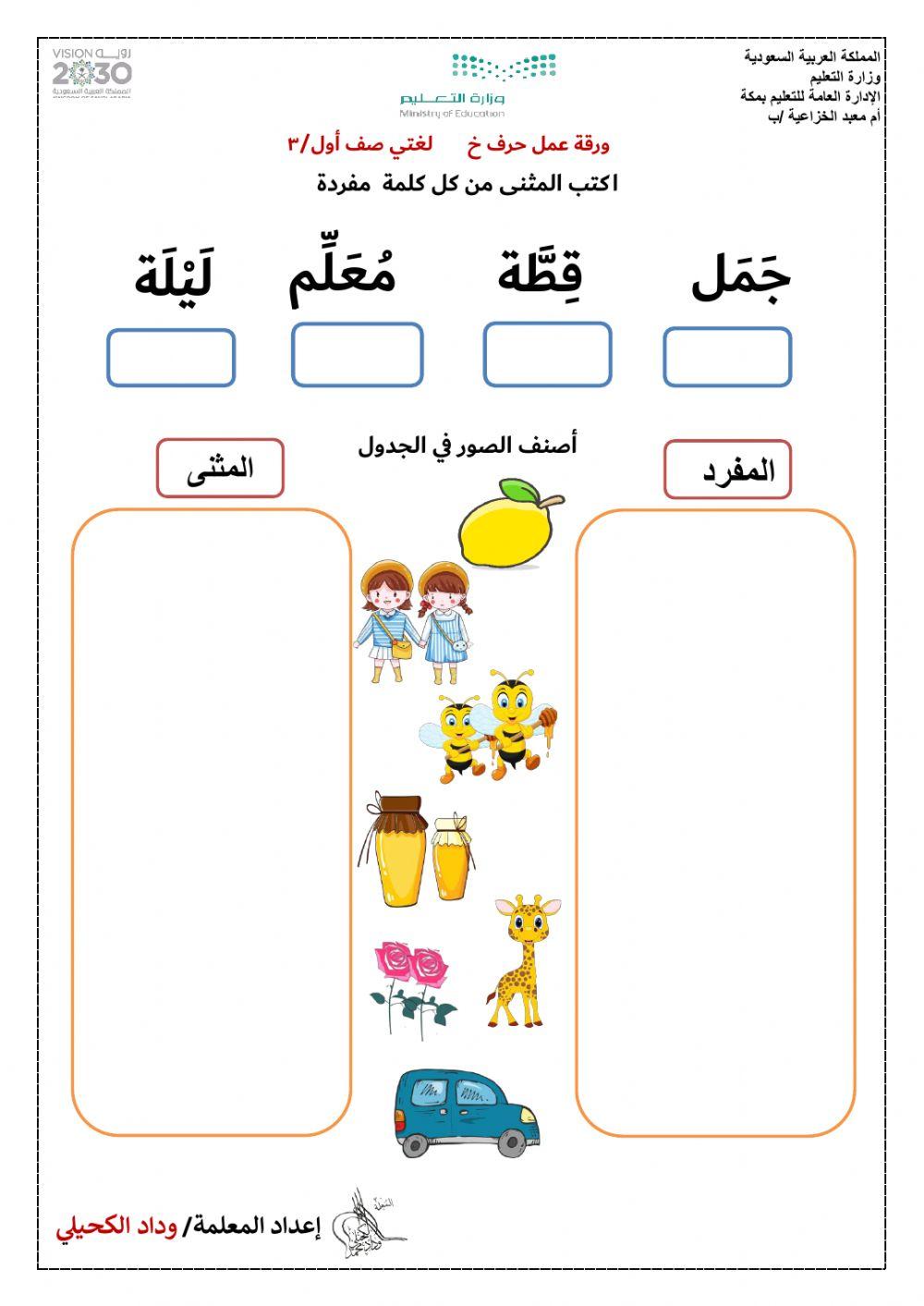 ورقة عمل المفرد والمثنى