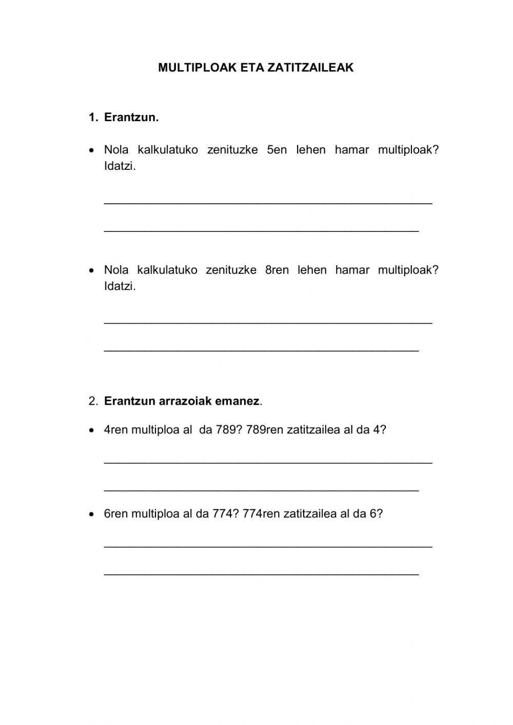 Multiploak eta zatitzaileak