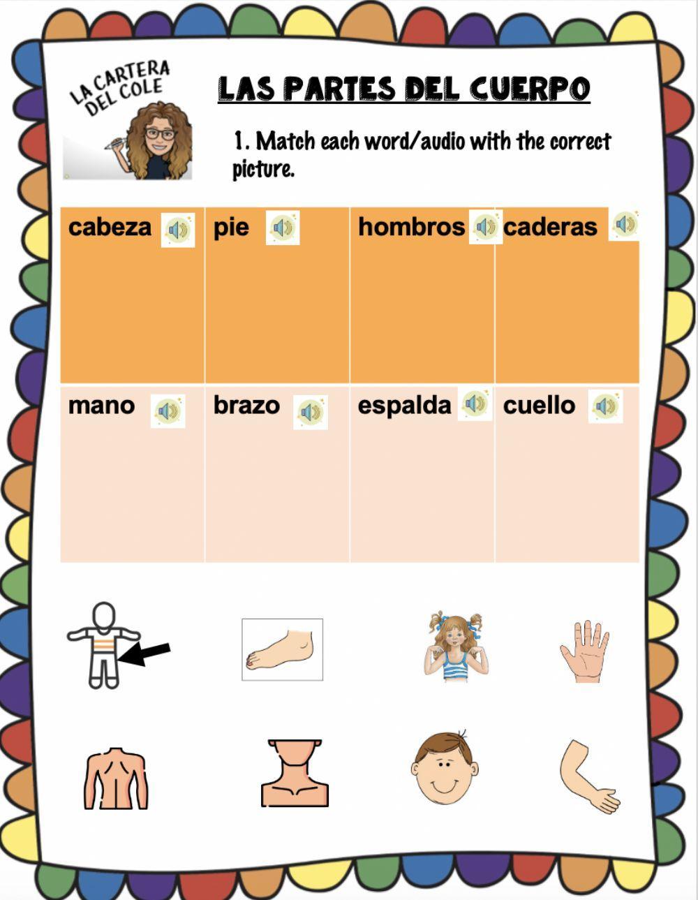 EL CUERPO audio | Free Interactive Worksheets | 686020, image size:1000x1289