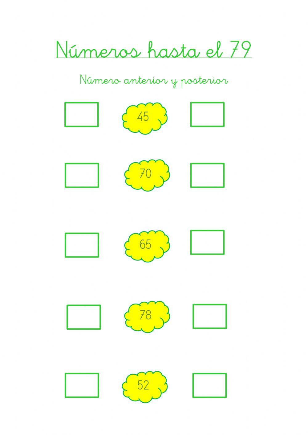 Número anterior y posterior hasta el 79