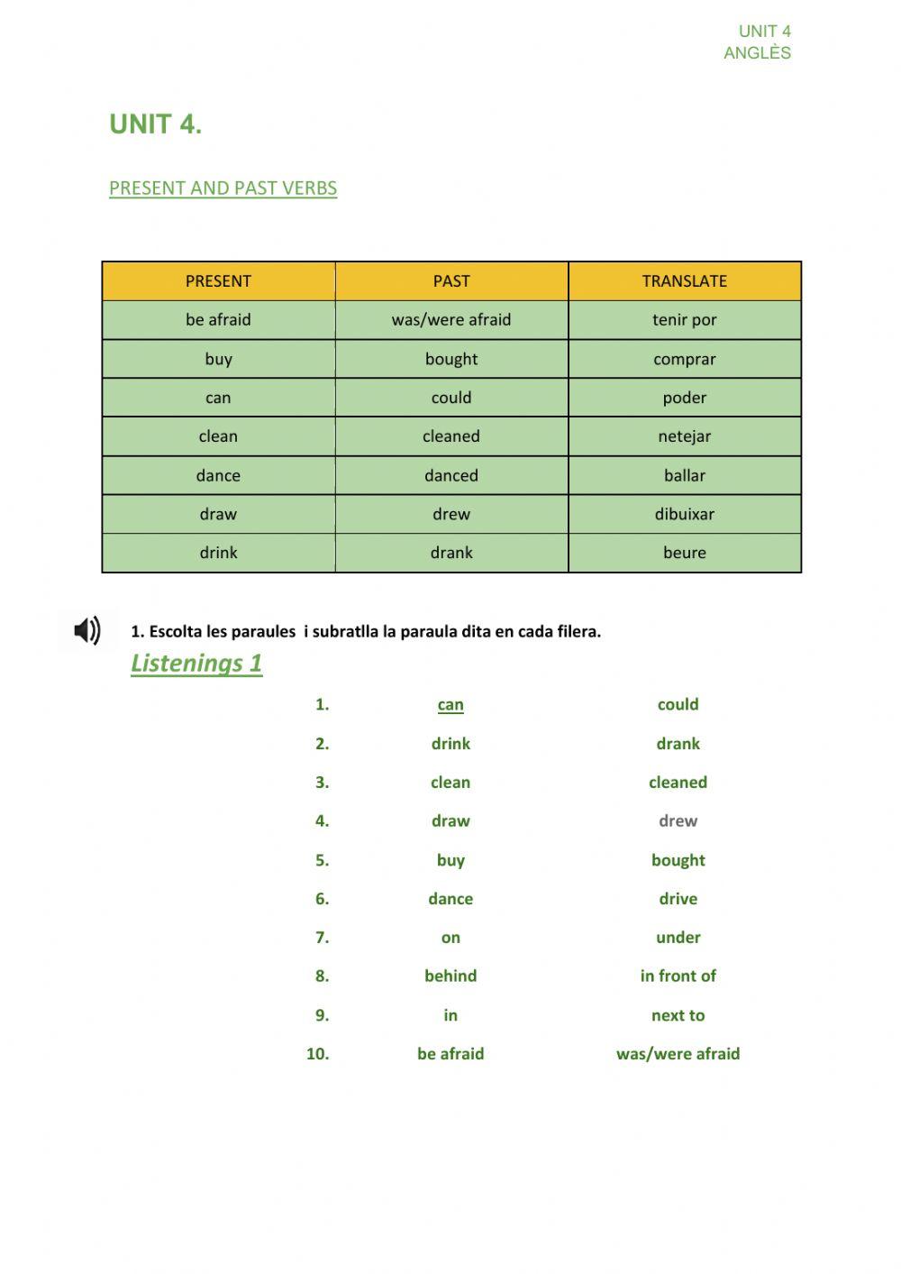 Present and past verbs