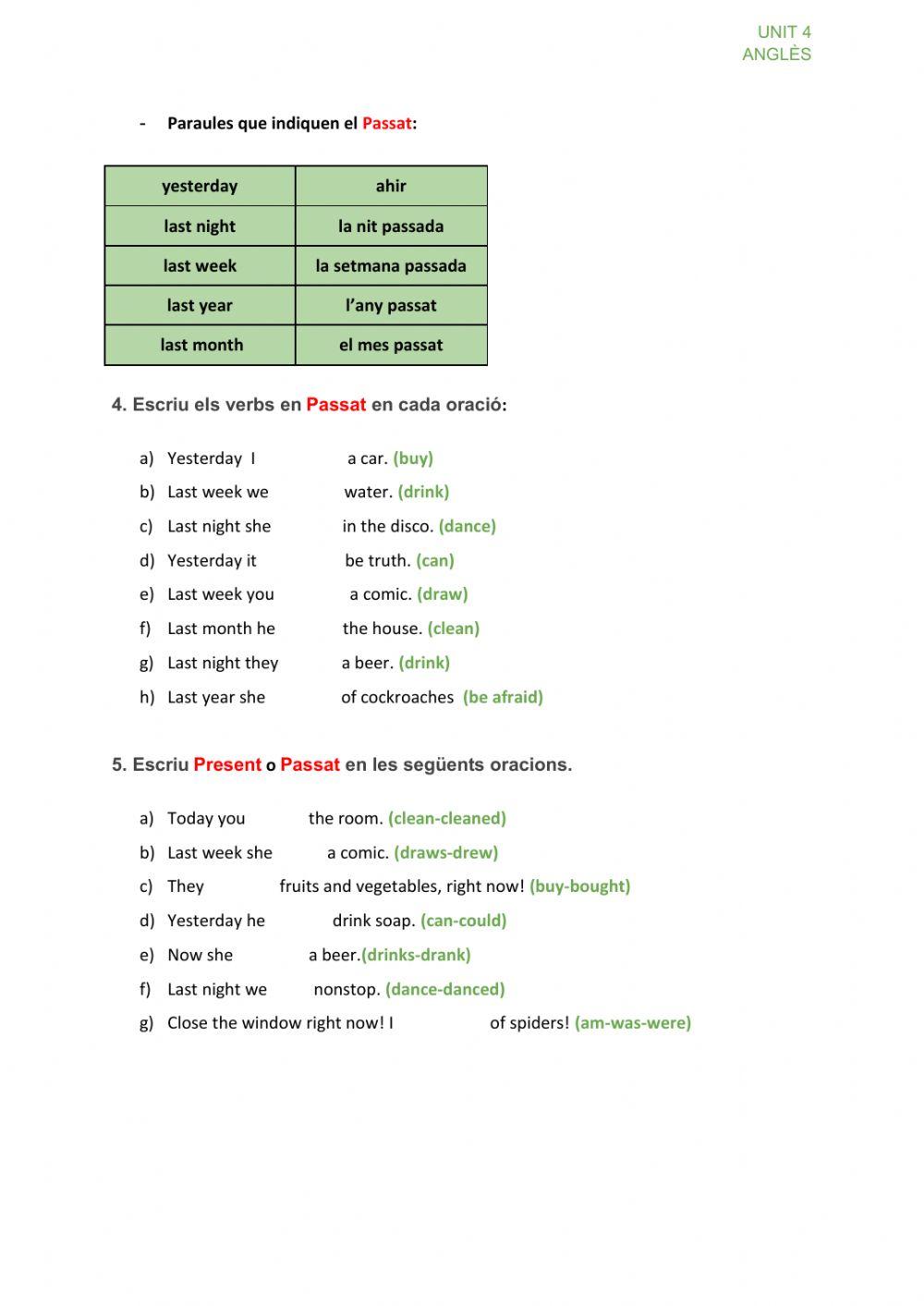 Present and past verbs