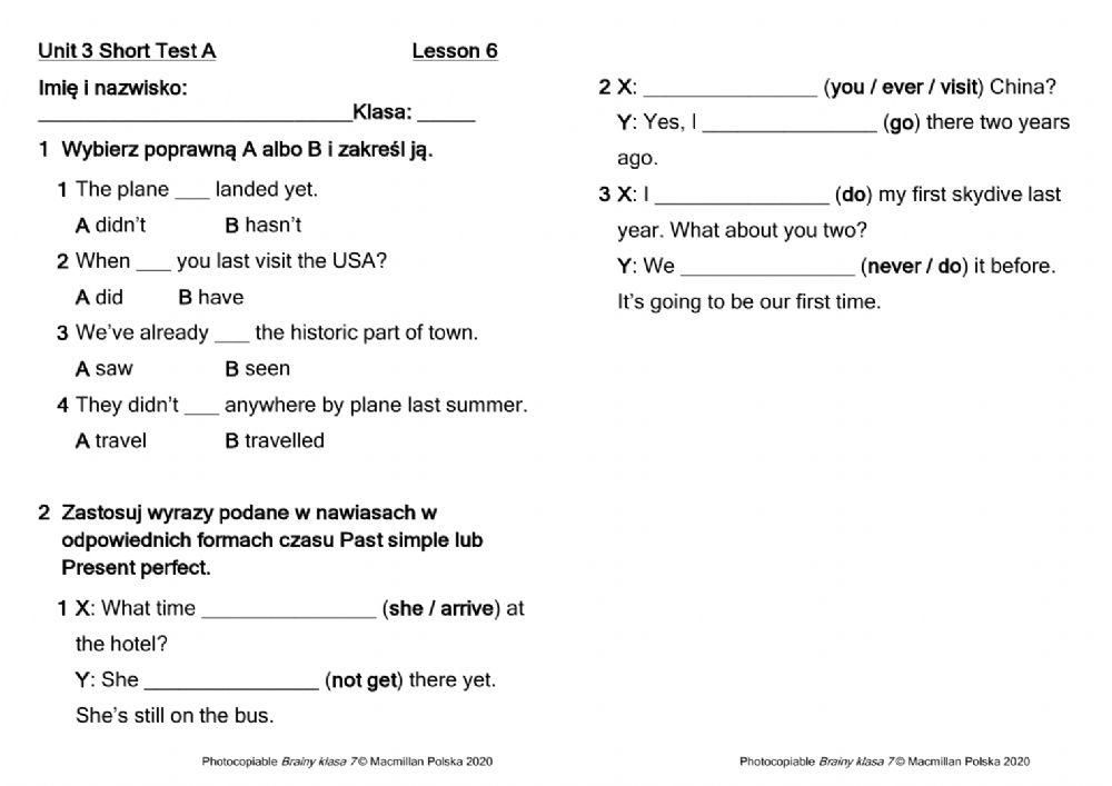 Brainy 7 short test unit 3