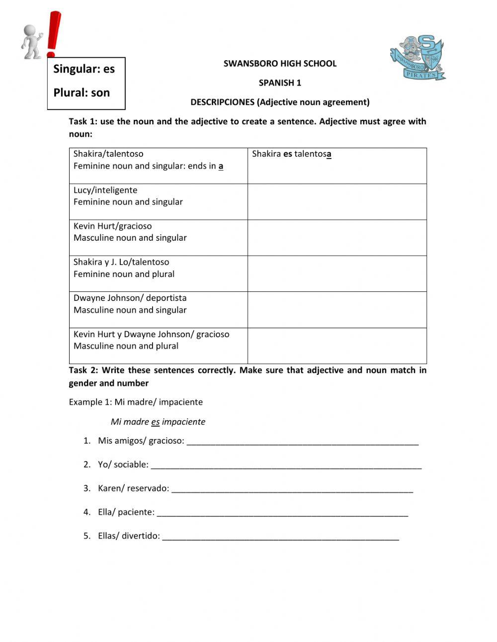 Descripciones (Adjective noun agreement)