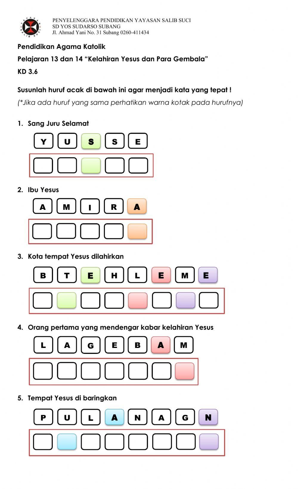 Latihan Pendidikan Agama Katolik Pel.13-14-Kisah Kelahiran Yesus