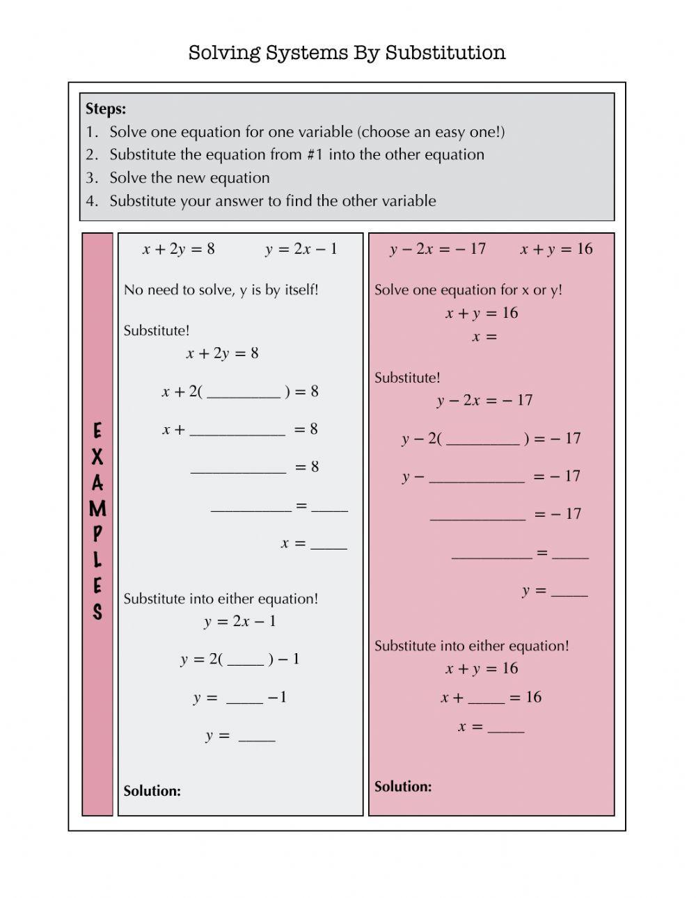 Solving Systems by Substitution Notes Solving Systems by Substitution Notes