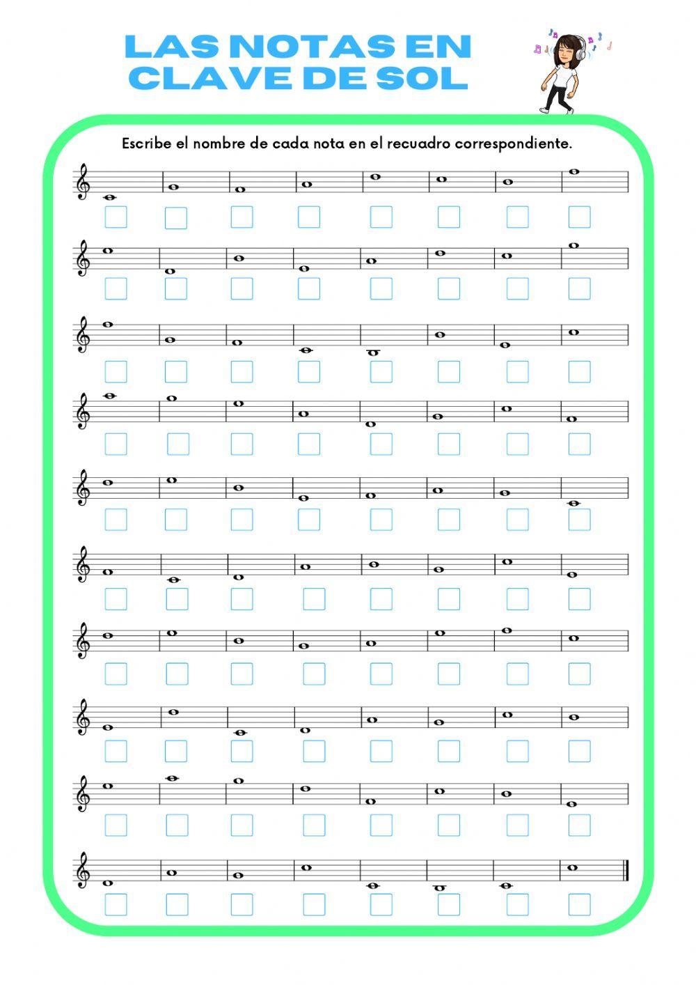 Las notas en clave de Sol