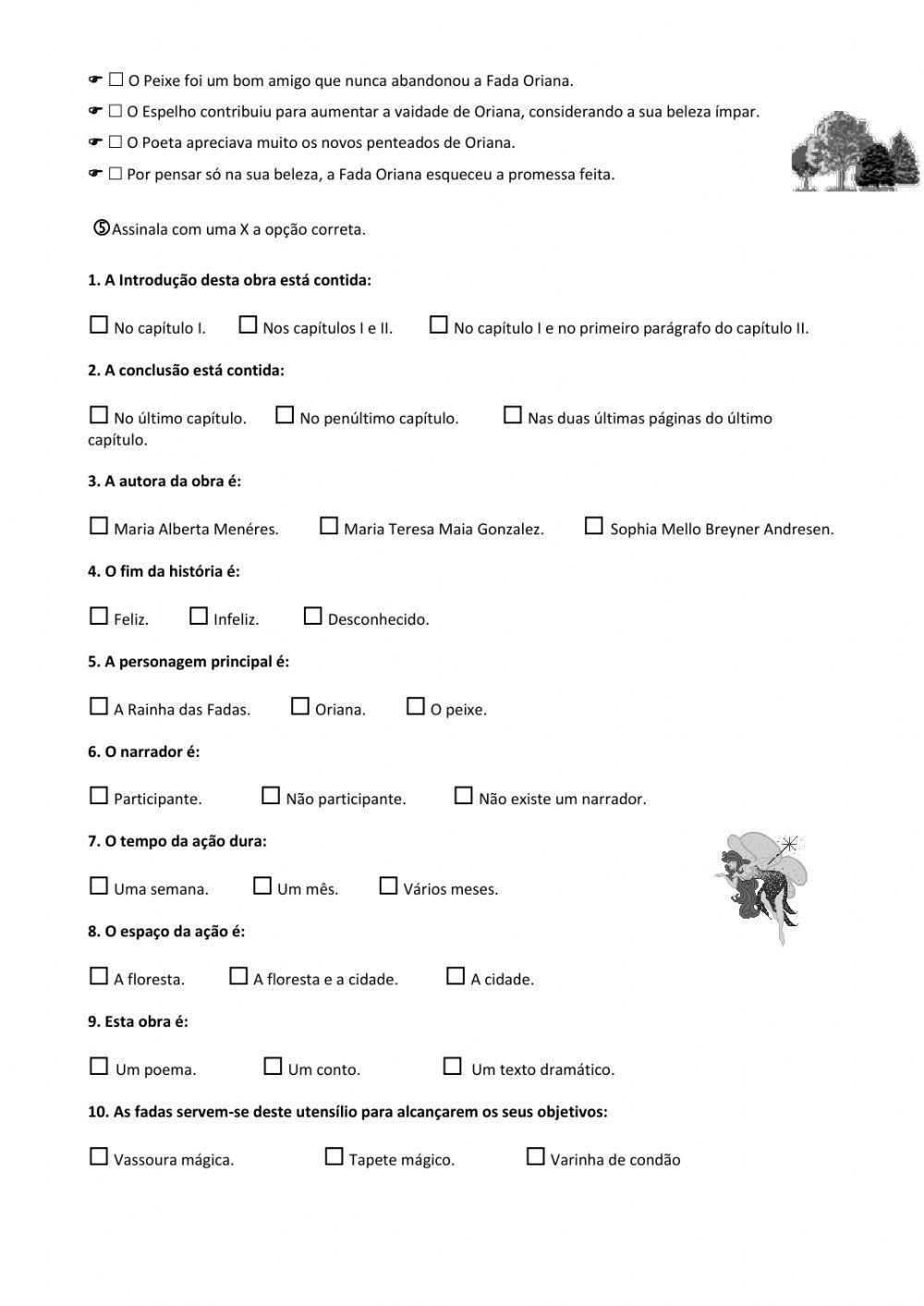 Fada Oriana - ficha de verificação de leitura