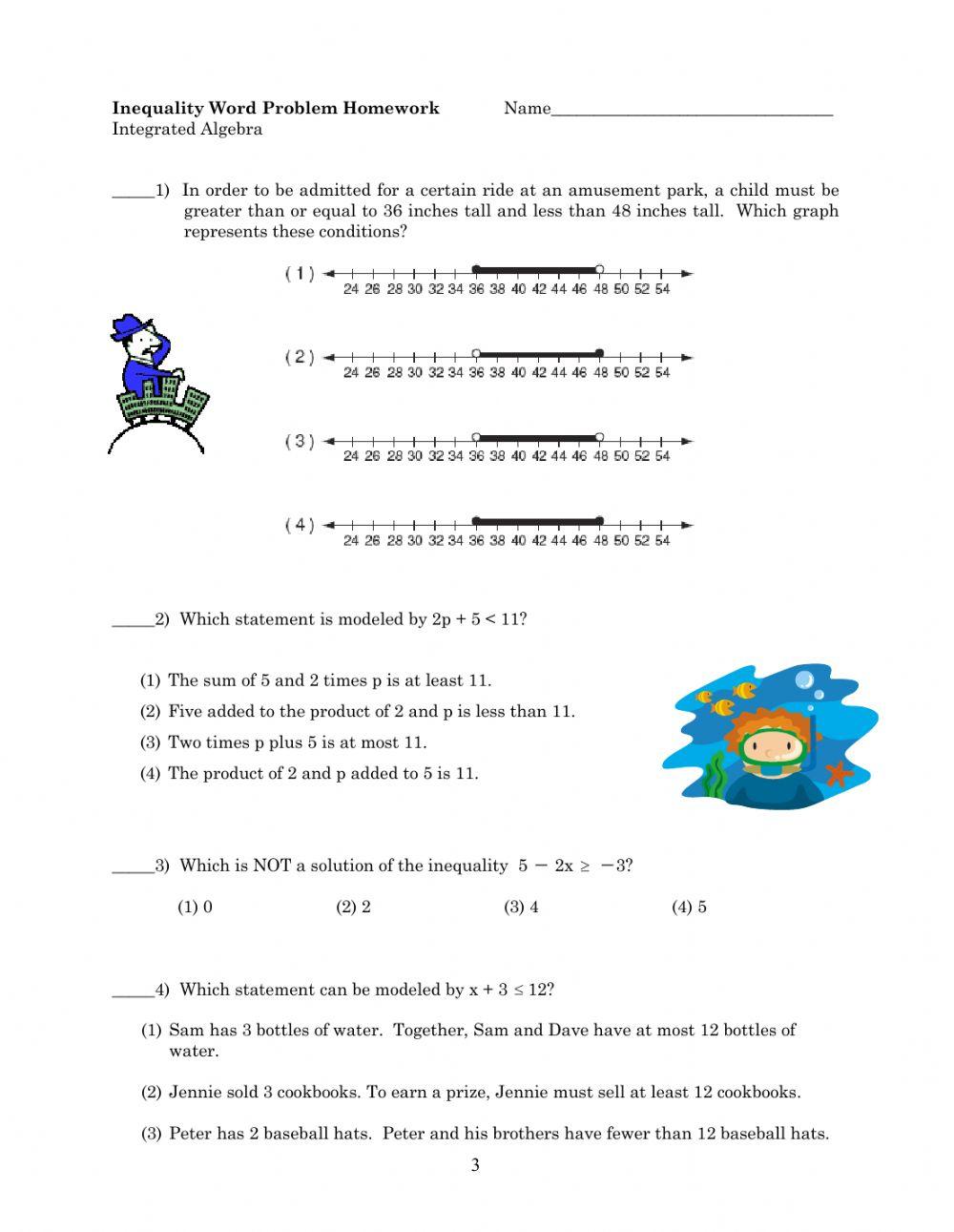 Inequalities and Word Problems online exercise for Live Worksheets