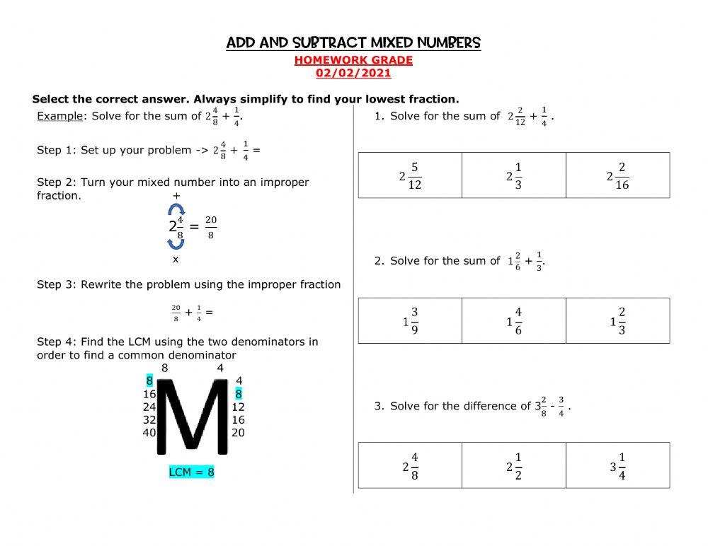 Add and Subtract Mixed Numbers