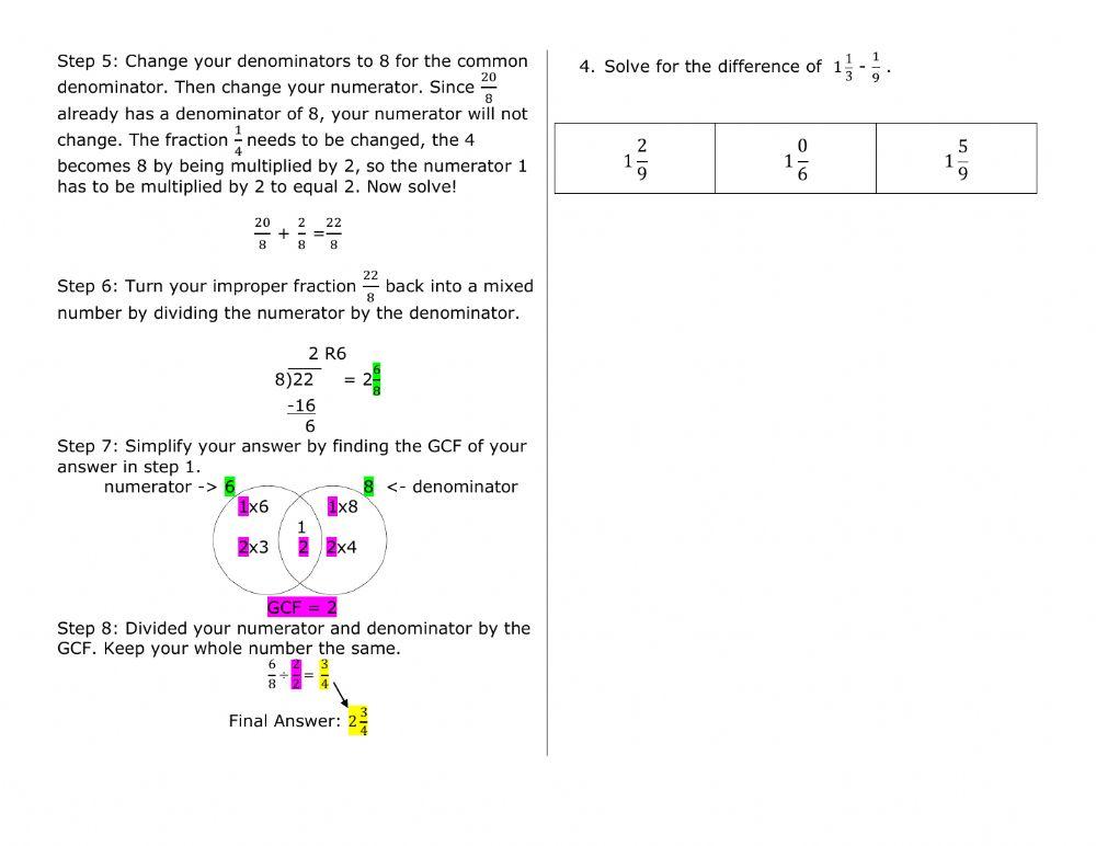 Add and Subtract Mixed Numbers