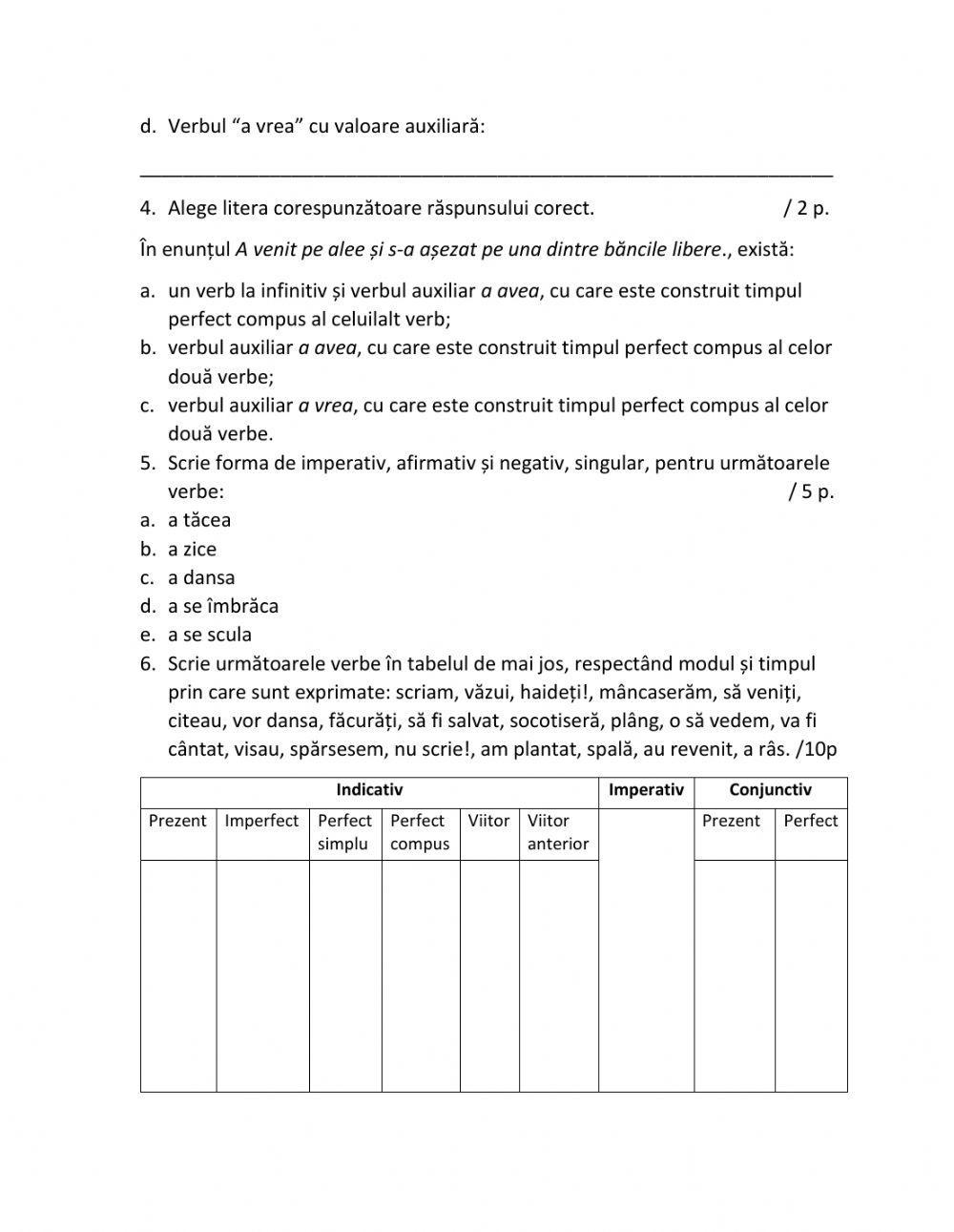 Test Limba română clasa a Vi-a - Semestrul I