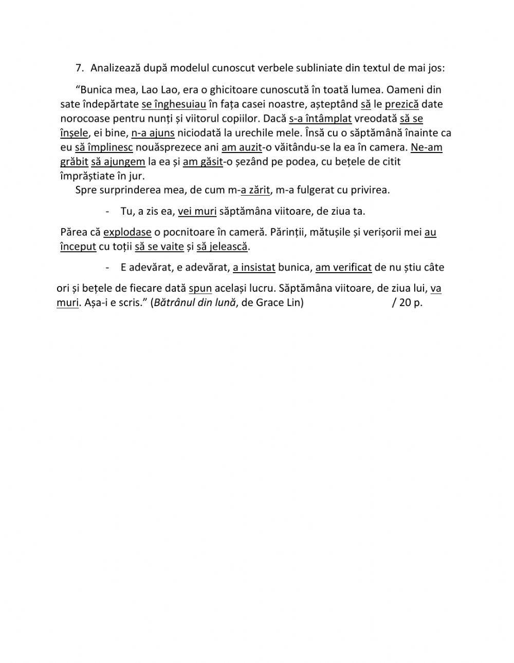 Test Limba română clasa a Vi-a - Semestrul I