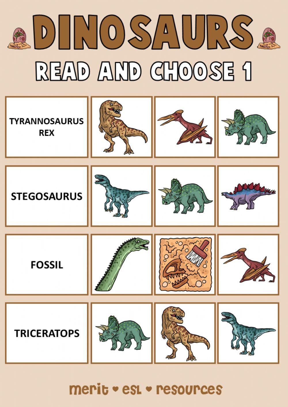 Dinosaurs - Read and choose 1 Dinosaurs - Read and choose 1
