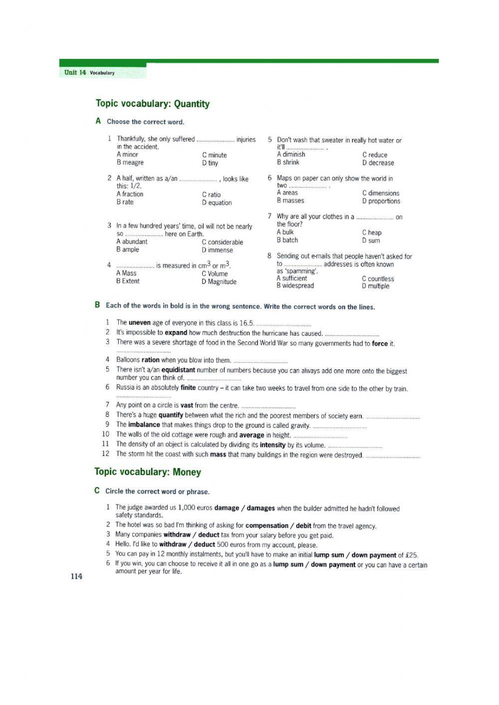 Destination C1 Quantity and Money