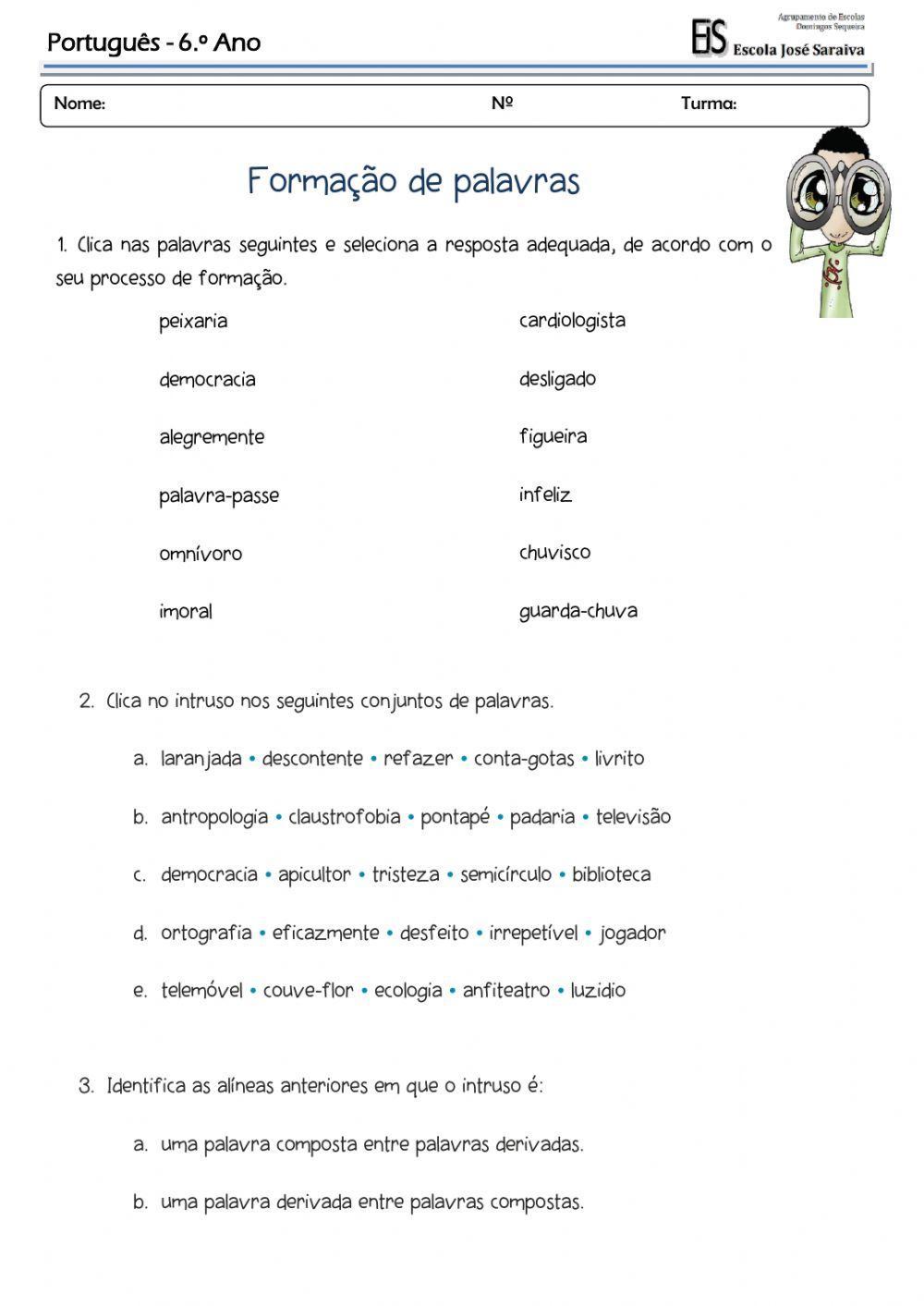 Formação de palavras - Derivação e Composição