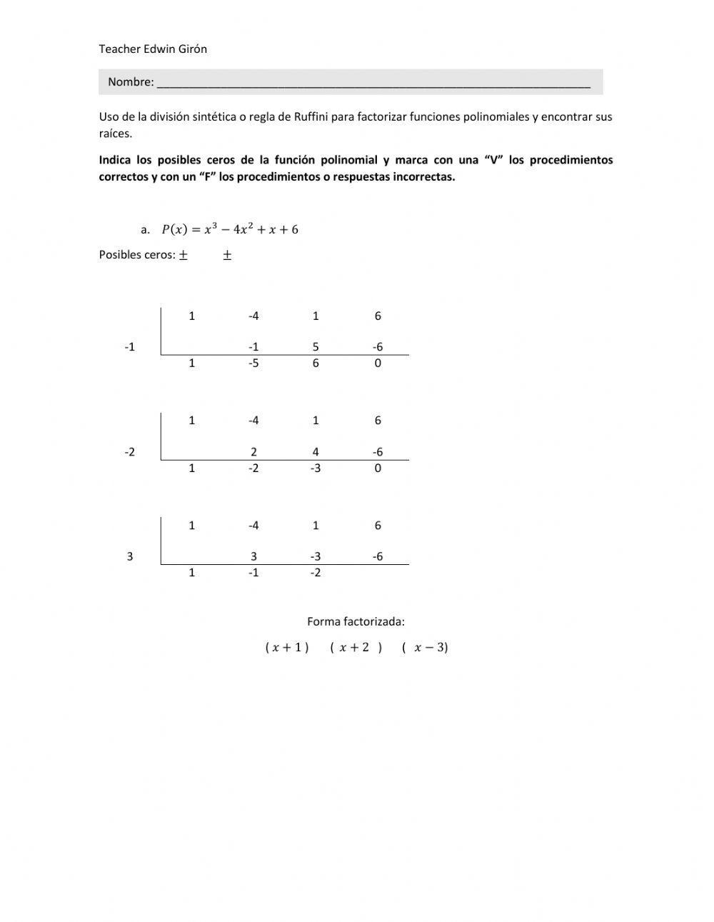 Comprobación de ceros de funciones polinomiales