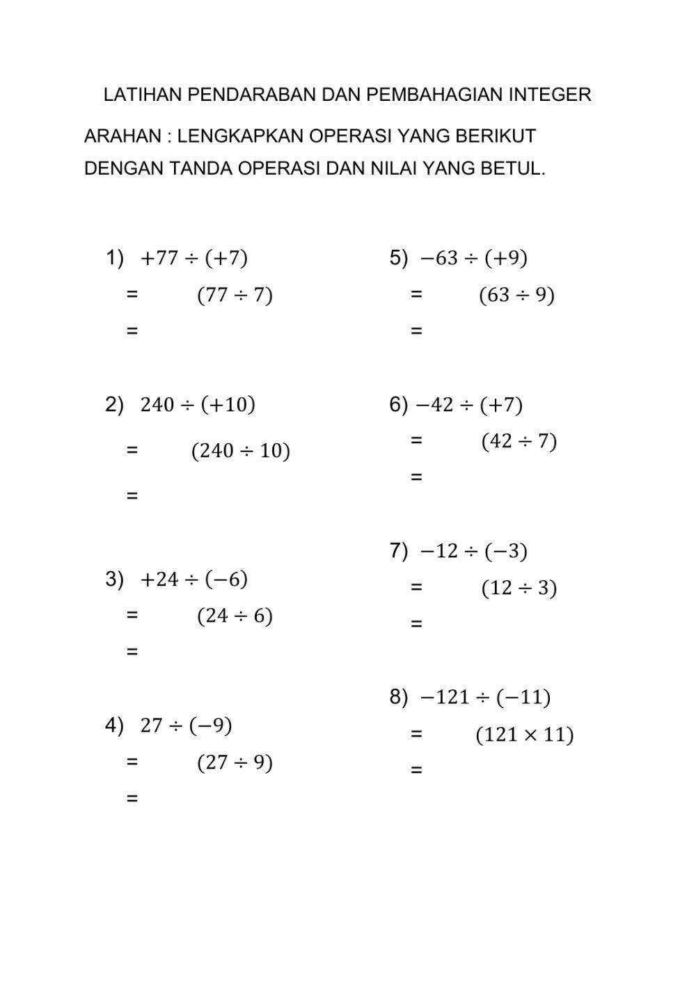 Pendaraban dan pembahagian integer