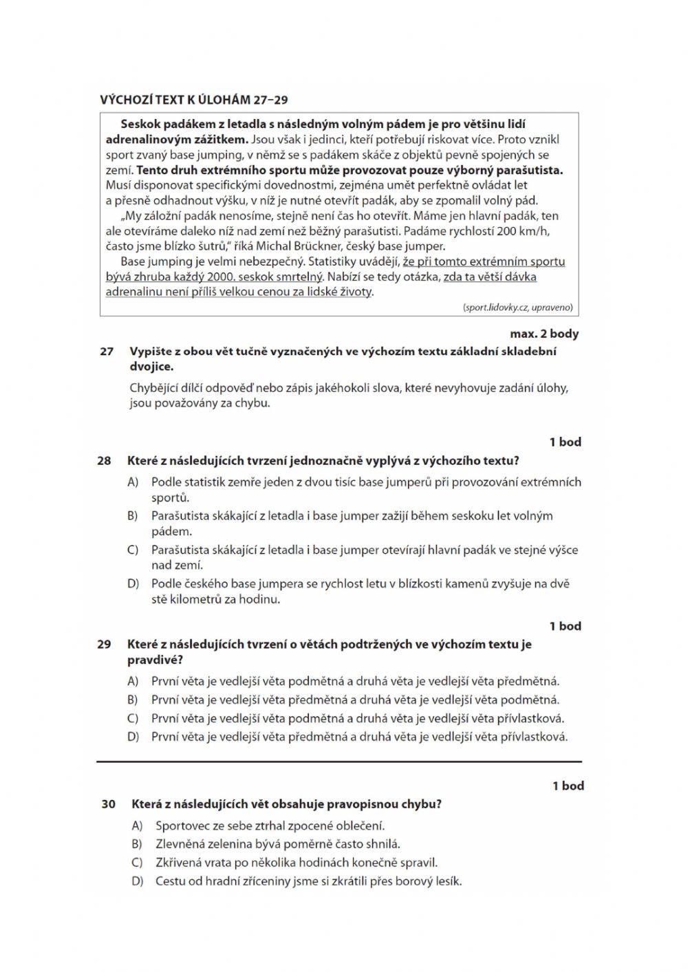 Přijímací zkoušky z ČJ pro 9.ročník