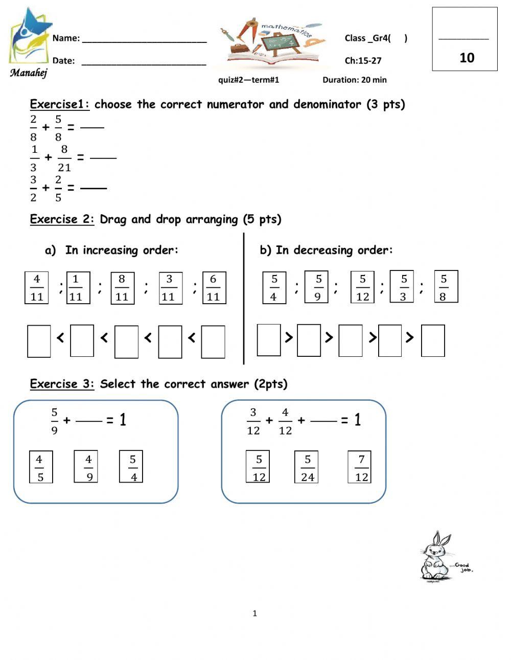 Comparison and addition of fractions