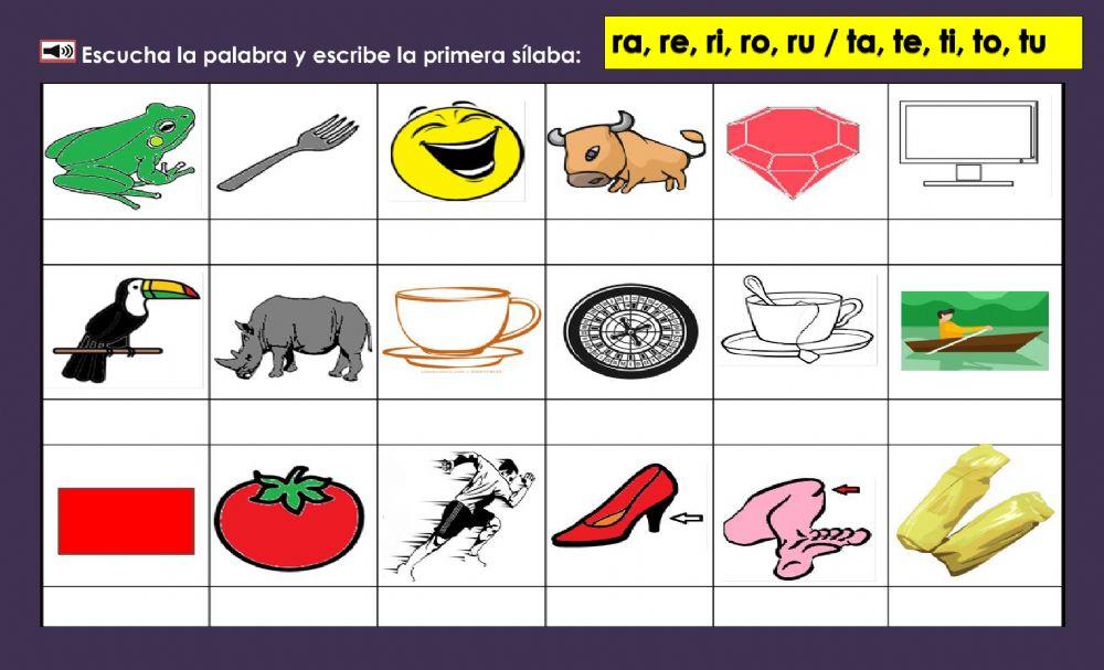 Escribe la primera sílaba de la -r- o de la -t-. -2