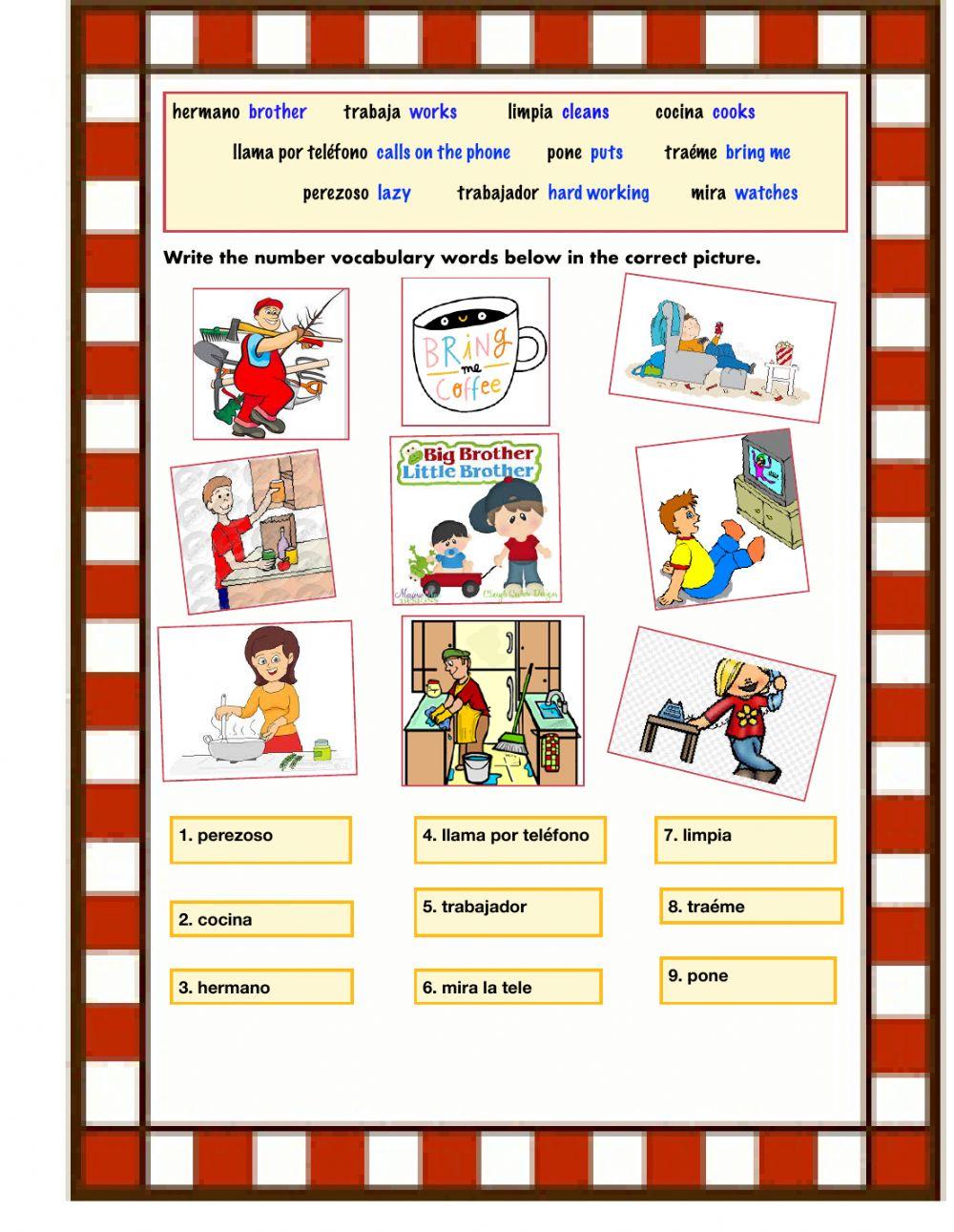 Vocabulary for El Hermano Perezoso