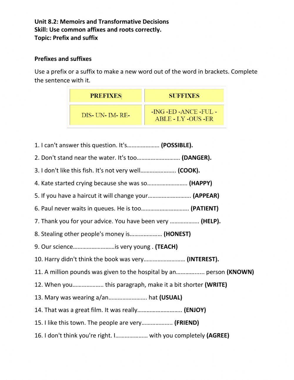 8th grade - Prefix and Suffix 