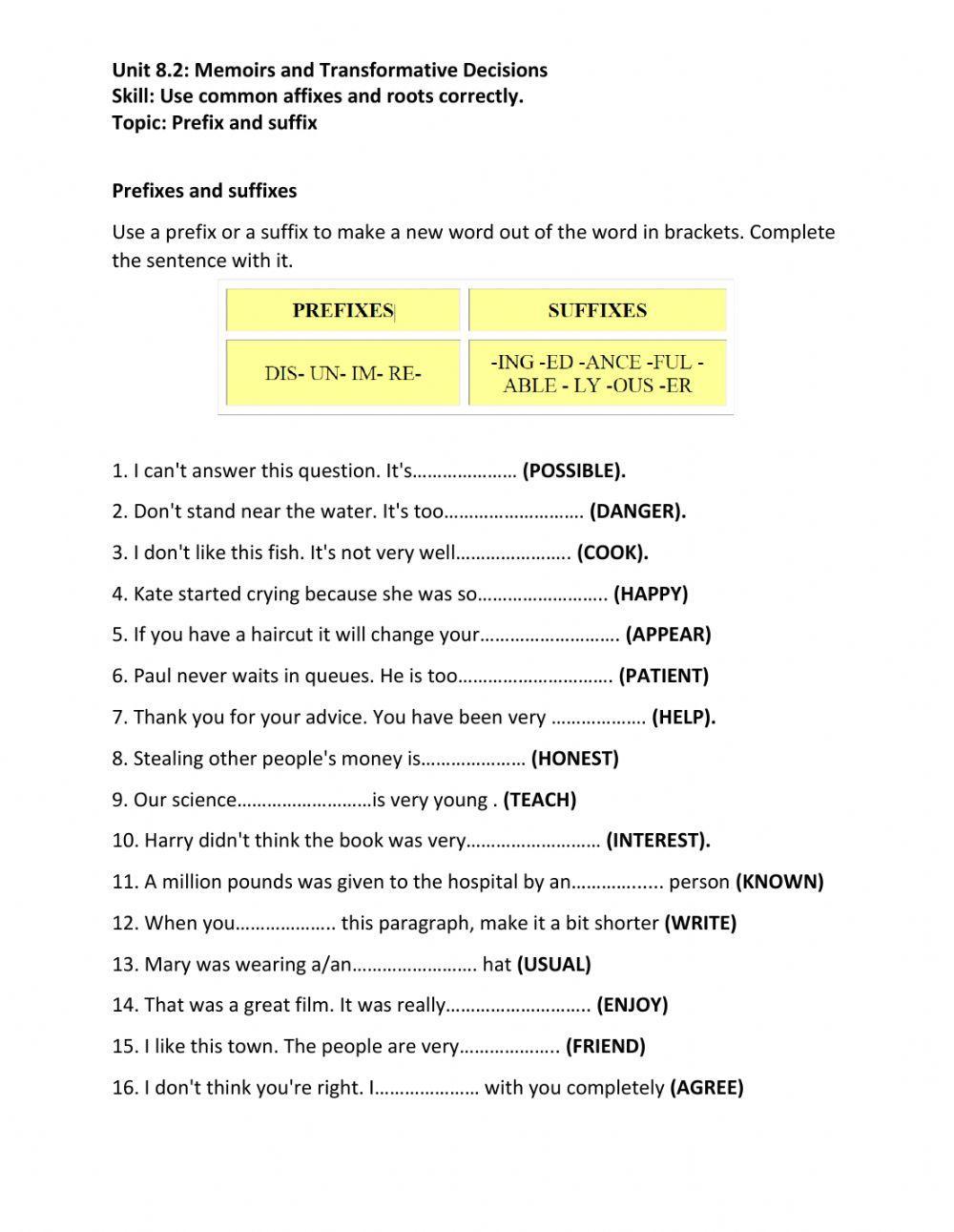 8th grade - Prefix and Suffix worksheet | Live Worksheets 8th-grade-prefix-and-suffix-worksheet-live-worksheets