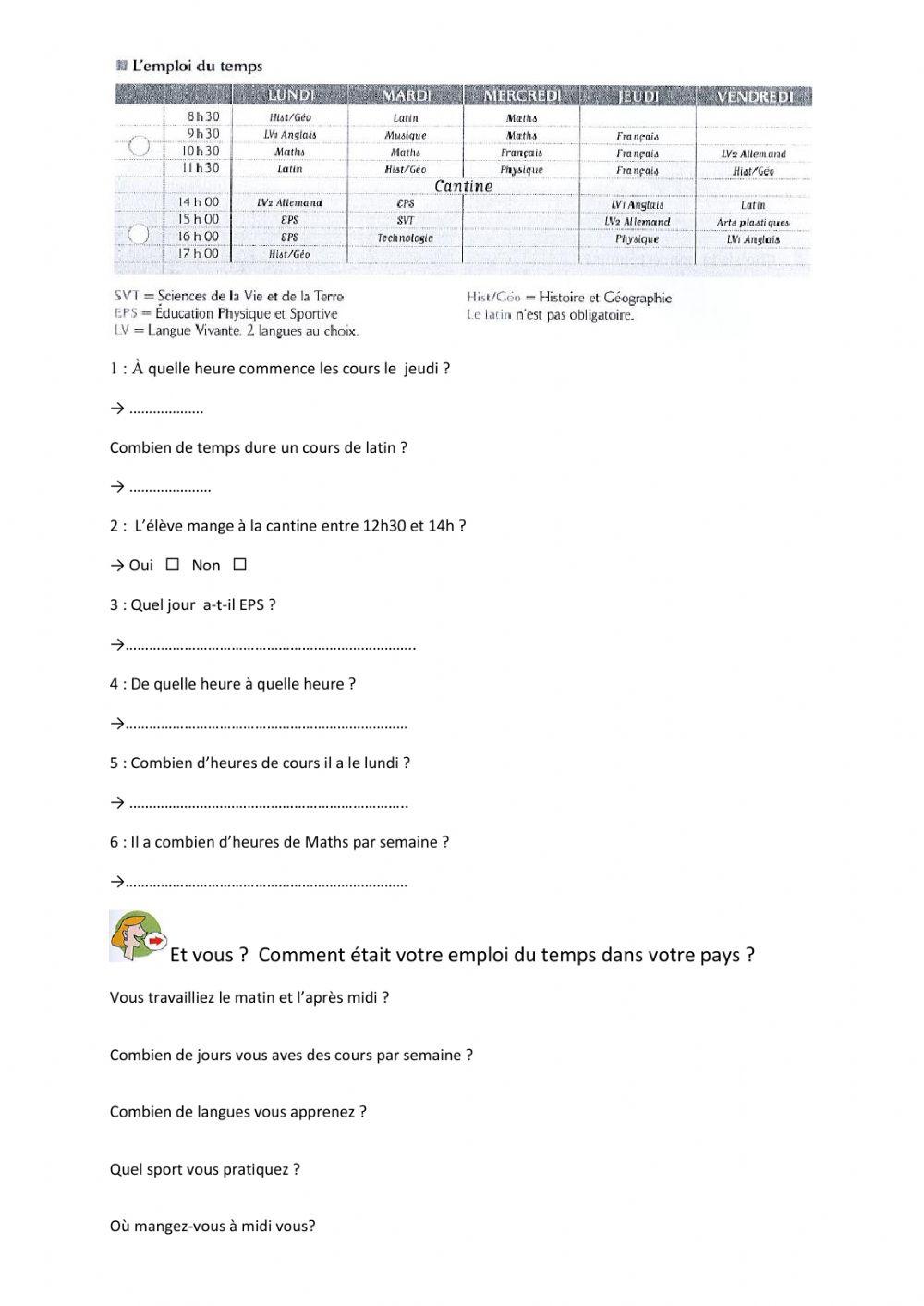 Emploi de temps