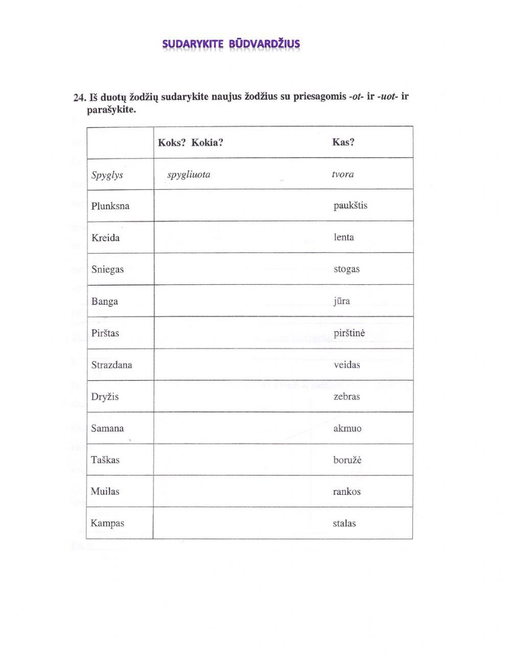 Sudaryk būdvardžius