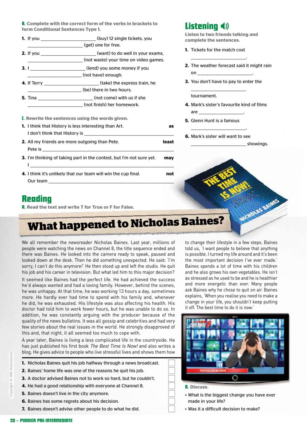 Pioneer - Pre-intermediate - Module 7 - Test paper- part one