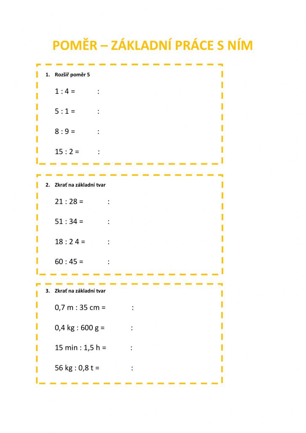 Poměr - základní úpravy