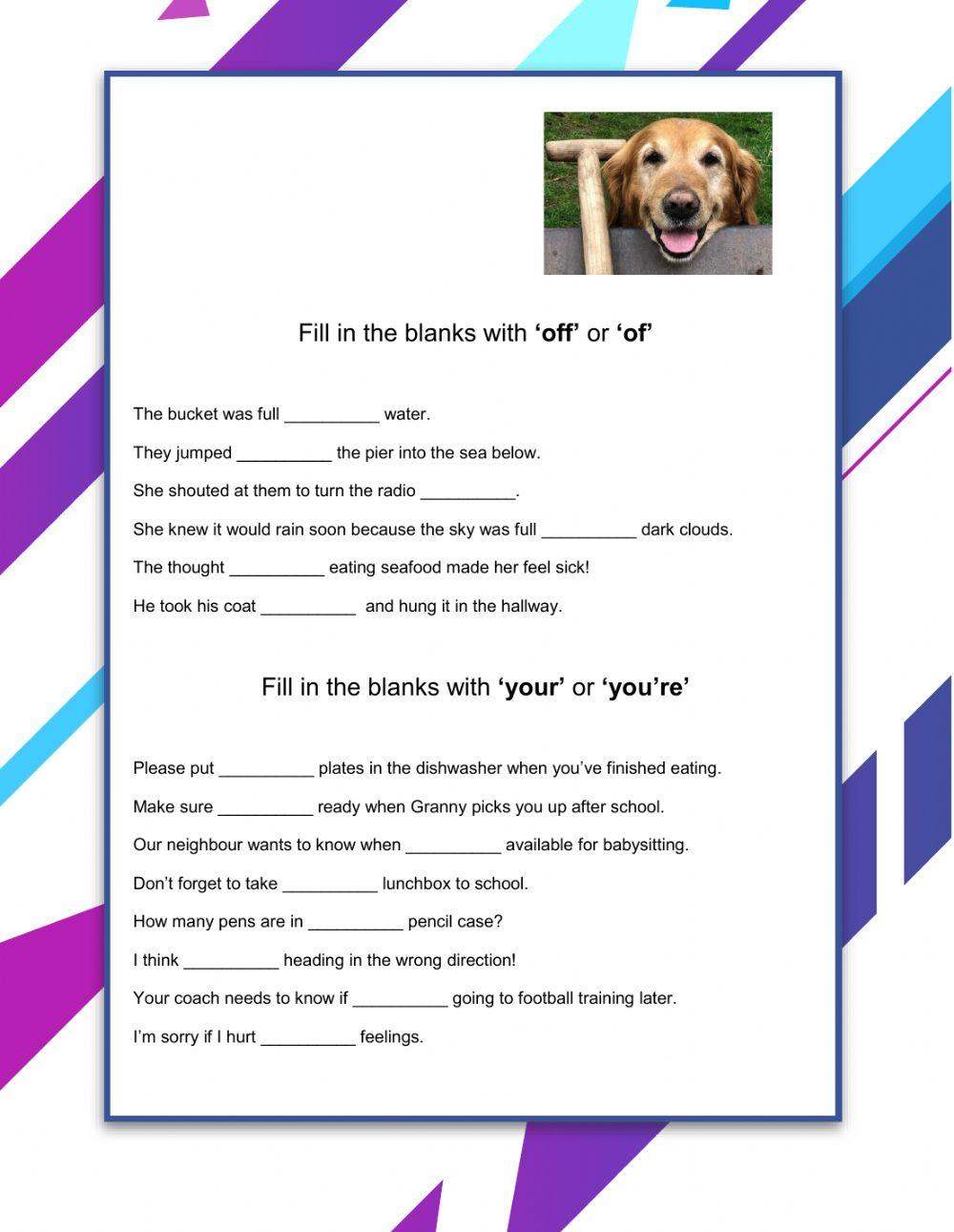 Homophones - you're your off of