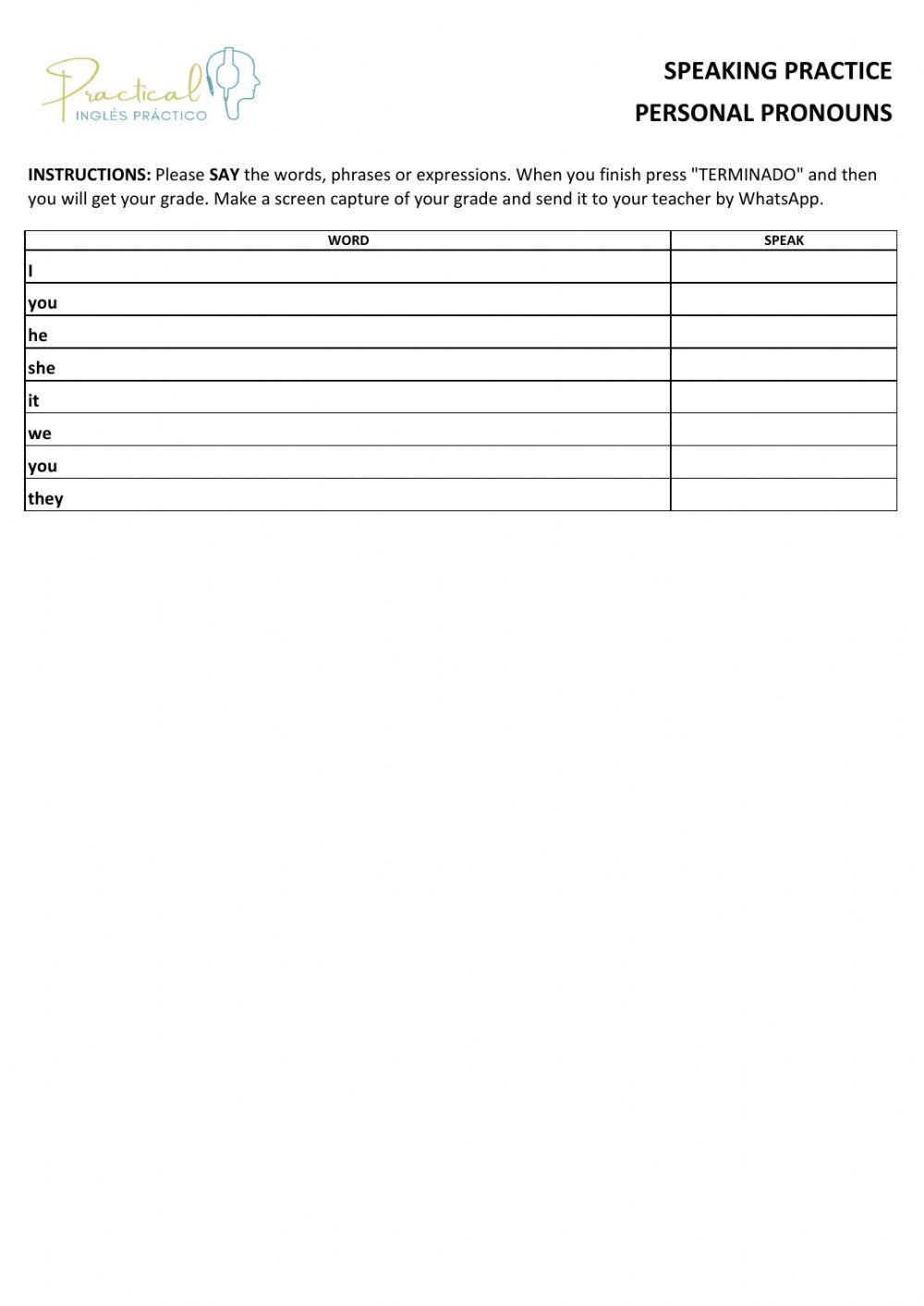 Speaking practice - personal pronouns