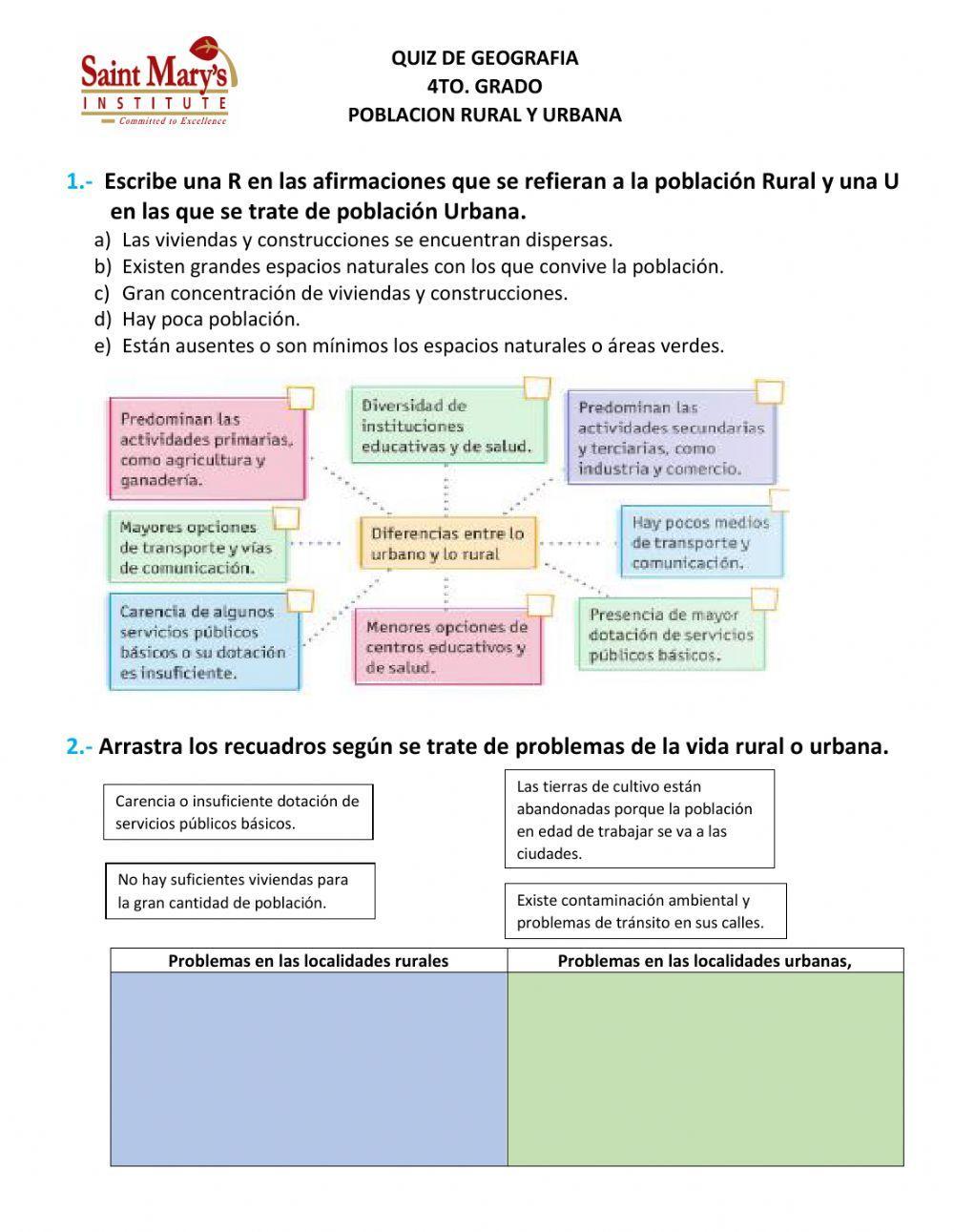 Quiz población rural y urbana Quiz población rural y urbana