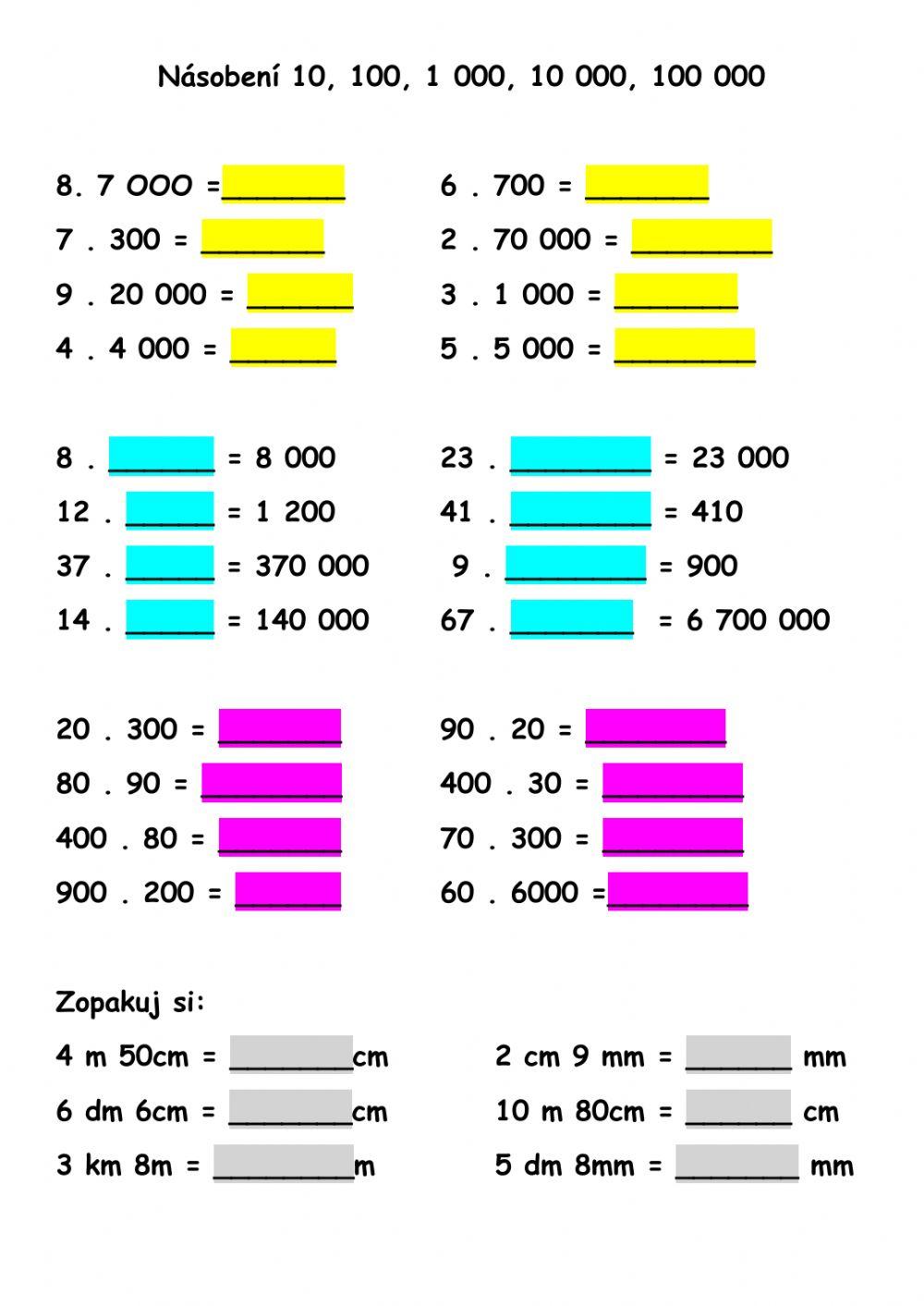 Násobení 10, 100, 1000