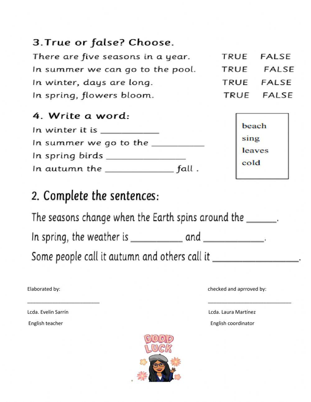 Reading comprehensio. Seasons