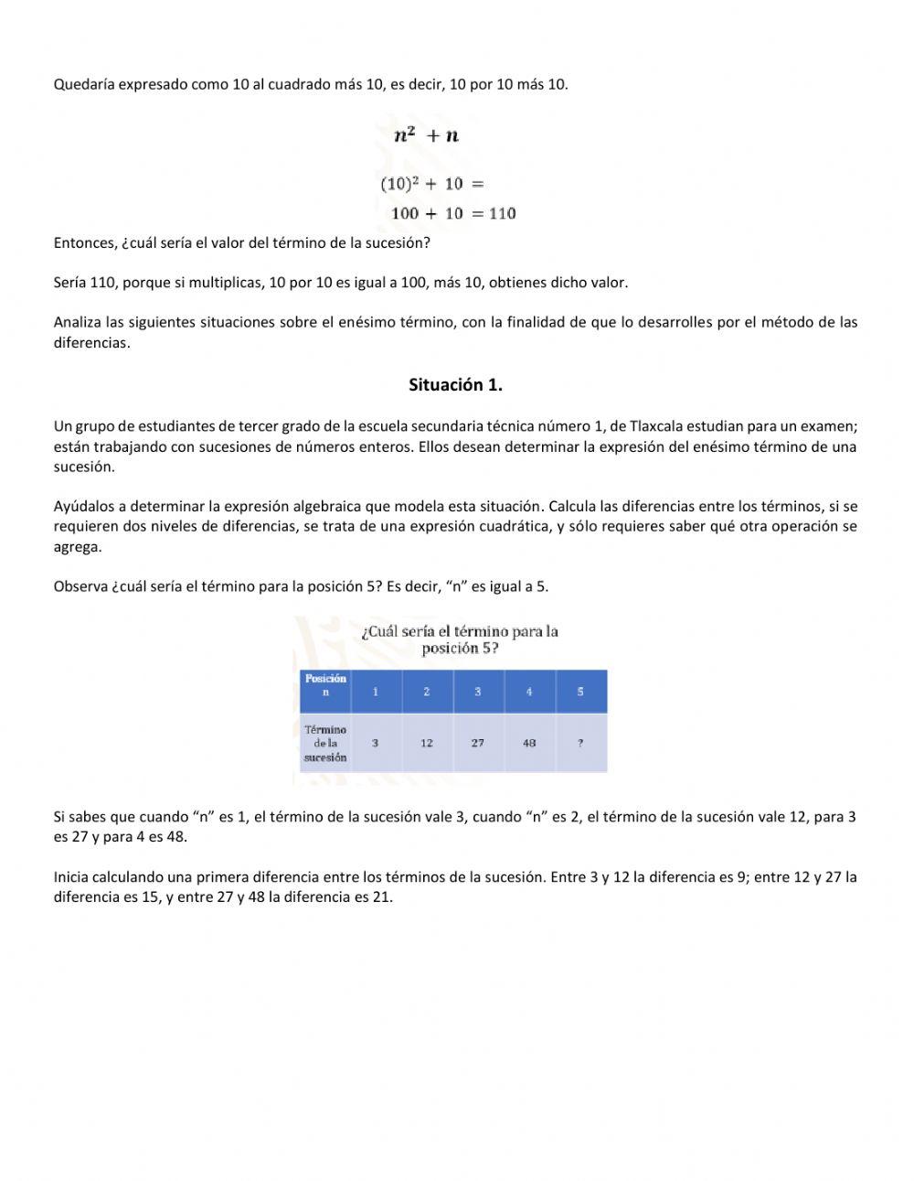 Sucesiones. Método de las diferencias