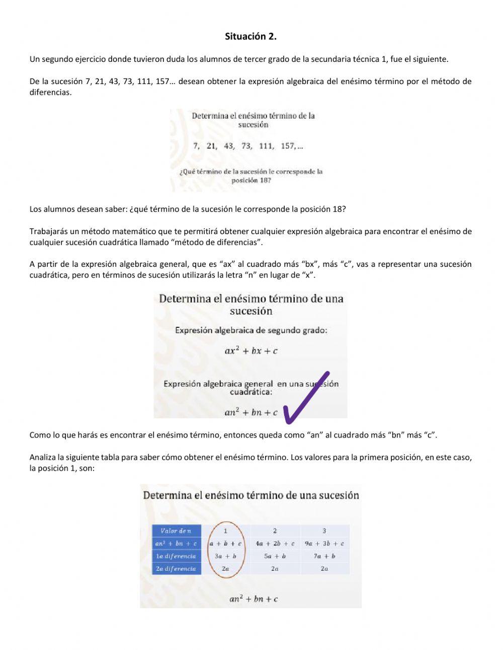 Sucesiones. Método de las diferencias
